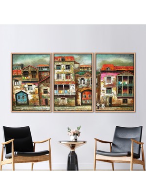 Kayra Export 3 Parçalı Naturel Çerçeveli Kanvas Tablo Old City Lansdscape Kanvas Görüntüleme Duvar Dekoru