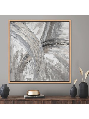 Kayra Export 1 Parça Naturel Çerçeveli Kanvas Tablo Gümüş Mermer Kanvas Alkol Mürekkebi Hediye Kanvas
