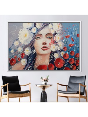 Kayra Export 1 Parça Beyaz Çerçeveli Kanvas Tablo Soyut Kanvas Sanatı Kız Kanvas Çiçek Kanvas Sanatı