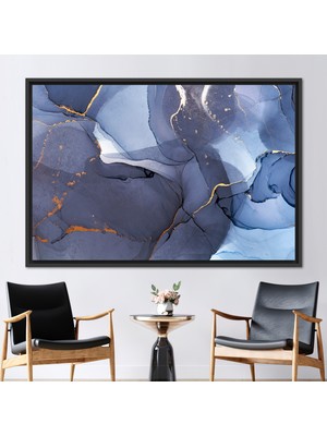 Kayra Export 1 Parça Siyah Çerçeveli Kanvas Tablo Mermer Baskılı Mavi Kanvas Çağdaş Kanvas