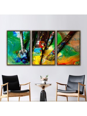 Kayra Export 3 Parçalı Gold Çerçeveli Kanvas Tablo Modern Posteri Soyut Sanat Yağ Sanat