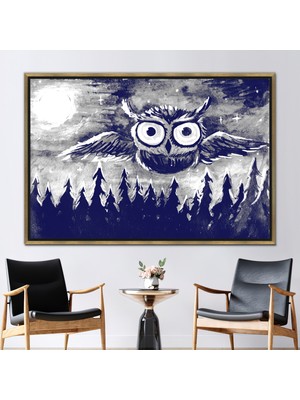 Kayra Export 1 Parça Gold Çerçeveli Kanvas Tablo Modern Kanvas Sanatı Baykuş Sevgilisi Hediyesi Kanvas