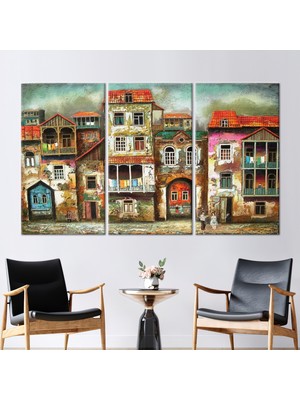Kayra Export 3 Parçalı Kanvas Tablo Vintage Manzara Hediye Kanvas Soyut Kanvas Vintage Şehir Hediye Kanvas