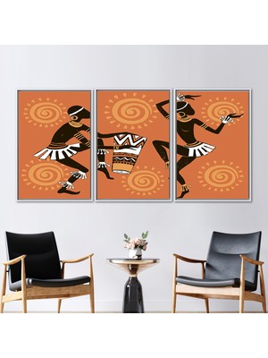 Kayra Export 3 Parçalı Beyaz Çerçeveli Kanvas Tablo Etnik Çift Baskılı Afrikalı Erkek Kanvas Sanatı
