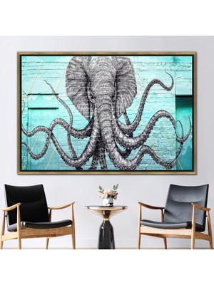 Kayra Export 1 Parça Gold Çerçeveli Kanvas Tablo Grafiti Kanvas Dekor Fil Kanvas Dekor Fil Grafiti Baskılı