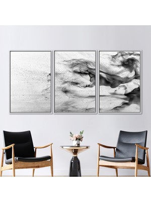 Kayra Export 3 Parçalı Beyaz Çerçeveli Kanvas Tablo Soyut Kanvas Poster Çağdaş Kanvas Baskı