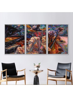 Kayra Export 3 Parçalı Beyaz Çerçeveli Kanvas Tablo Soyut Kanvas Müzik Odası Kanvas Müzik Kanvas Baskı
