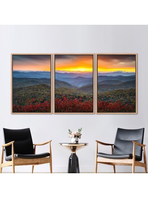 Kayra Export 3 Parçalı Naturel Çerçeveli Kanvas Tablo Gün Batımı Kanvas Baskı Görüntüleme Duvar Dekoru