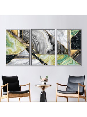 Kayra Export 3 Parçalı Beyaz Çerçeveli Kanvas Tablo Altın 3 Boyutlu Kanvas Çağdaş Kanvas Modern Kanvas Dekor