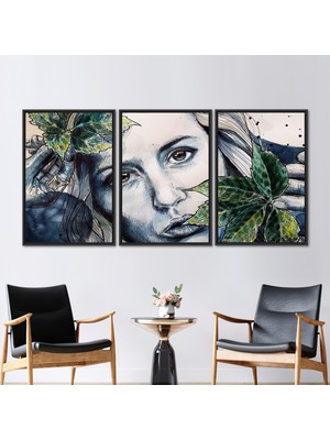 Kayra Export 3 Parçalı Siyah Çerçeveli Kanvas Tablo Çiçek 3 Boyutlu Kanvas Soyut Baskılı