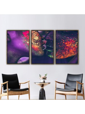 Kayra Export 3 Parçalı Gold Çerçeveli Kanvas Tablo Modern Kanvas Sevgili Kanvas Sanatı Çift Hediye Hediye Kanv