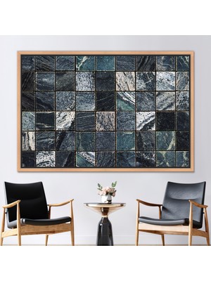 Kayra Export 1 Parça Naturel Çerçeveli Kanvas Tablo Karo Mermer 3 Boyutlu Kanvas Soyut Mermermermer Baskılı