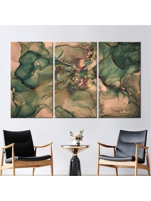 Kayra Export 3 Parçalı Kanvas Tablo Kahverengi Yeşil Mermer Çağdaş 3 Boyutlu Kanvas Mermer Sanat