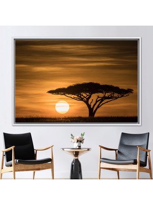 Kayra Export 1 Parça Beyaz Çerçeveli Kanvas Tablo Serengeti Sunrise Peyzajı Manzara Posteri