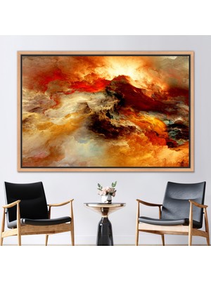 Kayra Export 1 Parça Naturel Çerçeveli Kanvas Tablo Soyut Bulut Kanvas Dekor Sonbahar Rengi Kanvas Dekor