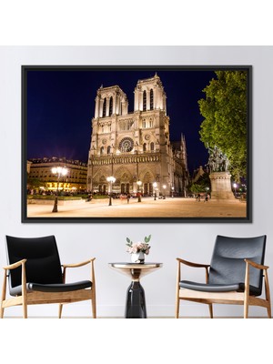 Kayra Export 1 Parça Siyah Çerçeveli Kanvas Tablo Fransa Kanvas Gece Kanvas Poster Notre-Dame Kanvas Baskı