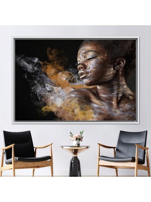 Kayra Export 1 Parça Beyaz Çerçeveli Kanvas Tablo Afrikalı Kız Duvar Dekoru Altın Makyajmodern Kanvas Dekor