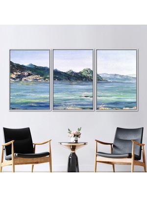 Kayra Export 3 Parçalı Beyaz Çerçeveli Kanvas Tablo Soyut Deniz Manzarası Deniz Manzarası Kanvas
