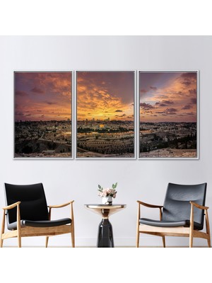 Kayra Export 3 Parçalı Beyaz Çerçeveli Kanvas Tablo Müslüman Ev Taşıma Kanvas Sanatı