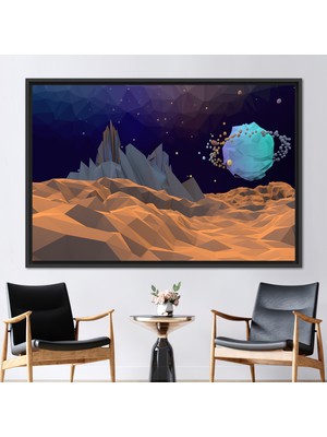 Kayra Export 1 Parça Siyah Çerçeveli Kanvas Tablo Uzay Manzarası Kanvas Baskı Modern Kanvas Poster