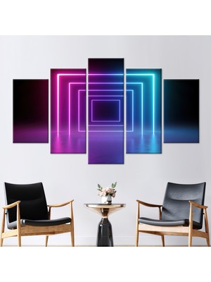 Kayra Export 5 Parçalı Mix Kanvas Tablo Işık Köprüsü 3 Boyutlu Kanvas Tünel Neon Işıkları Kanvas