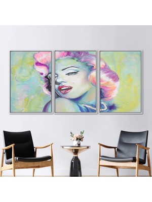 Kayra Export 3 Parçalı Beyaz Çerçeveli Kanvas Tablo Marilyn Monroe Baskılı Renkli Kadın Baskılı
