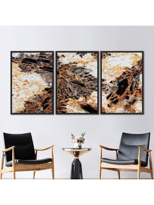 Kayra Export 3 Parçalı Siyah Çerçeveli Kanvas Tablo Borown Mermer Kanvas Çağdaş Kanvas Baskı