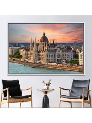 Kayra Export 1 Parça Beyaz Çerçeveli Kanvas Tablo Macar Parlamentosu Binası Macar Manzarası Kanvas Sanatı