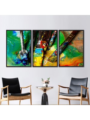 Kayra Export 3 Parçalı Siyah Çerçeveli Kanvas Tablo Boya Kanvas Sanatı Yağ Kanvas Renkli Kanvas Dekor