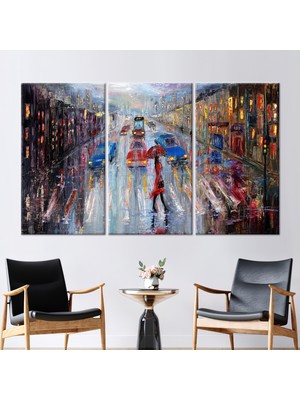 Kayra Export 3 Parçalı Kanvas Tablo Kadın Kanvas Poster Yağlı Boya Baskısı Şehir Manzarası Sanat Eseri