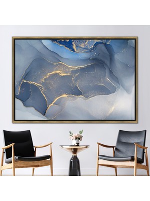 Kayra Export 1 Parça Gold Çerçeveli Kanvas Tablo Mermer Hediye Kanvas Modern Kanvas Poster Altın 3 Boyutlu Kan