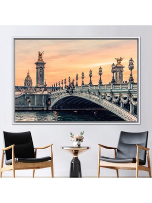 Kayra Export 1 Parça Beyaz Çerçeveli Kanvas Tablo Alexandre Iıı Köprüsü River Peyzajı Kanvas Poster