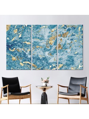Kayra Export 3 Parçalı Kanvas Tablo Mermer Sanat Eseri Altın Sanat Moda Kanvas Poster Mavi Kanvas Poster