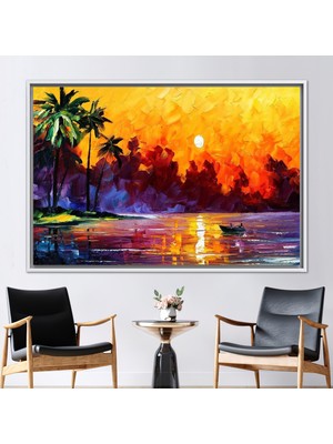 Kayra Export 1 Parça Beyaz Çerçeveli Kanvas Tablo Güneş Duvar Dekoru Plaj Kanvas Sanatı Deniz 3 Boyutlu Kanvas