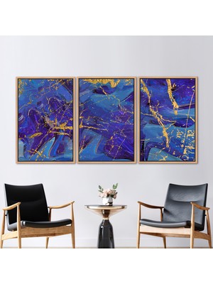 Kayra Export 3 Parçalı Naturel Çerçeveli Kanvas Tablo Soyut Kanvas Poster Alkol Mürekkebi Kanvas Poster