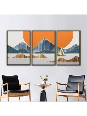 Kayra Export 3 Parçalı Gold Çerçeveli Kanvas Tablo Manzara Sanat Görüntüleme Kanvas Dekor