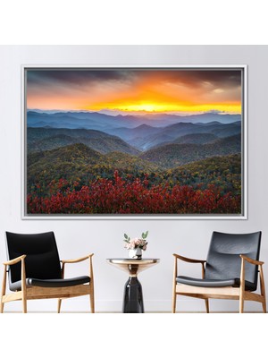 Kayra Export 1 Parça Beyaz Çerçeveli Kanvas Tablo Sonbahar Posteri Gün Batımı Peyzajı Kanvas Poster