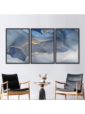 Kayra Export 3 Parçalı Siyah Çerçeveli Kanvas Tablo Soyut Duvar Süsü Çağdaş Duvar Dekoru Altın Baskılı