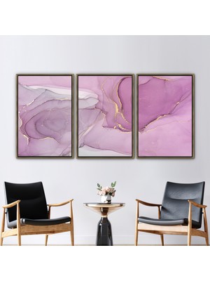 Kayra Export 3 Parçalı Gold Çerçeveli Kanvas Tablo Modern Hediye Kanvas Mermer Baskılı Çağdaş Kanvas Dekor