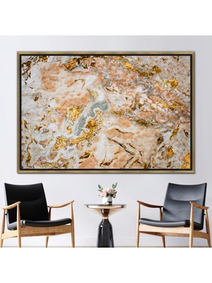 Kayra Export 1 Parça Gold Çerçeveli Kanvas Tablo Yumuşak Tonlar Hediye Kanvas Soyut Hediye Kanvas