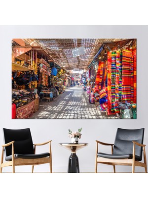 Kayra Export 1 Parça Kanvas Tablo Eski Medine Marakeş Şehir Peyzajı Duvar Süsü Çarşı Kanvas Poster