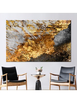 Kayra Export 1 Parça Kanvas Tablo, Siyah Kanvas Poster, Çağdaş Duvar Dekoru, Siyah ve Altın Duvar Süsü,