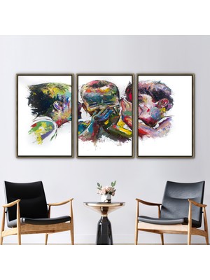 Kayra Export 3 Parçalı Gold Çerçeveli Kanvas Tablo Soyut Sanat Modern Kanvas Lüks Duvar Süsü