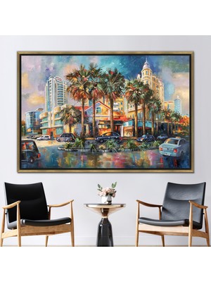 Kayra Export 1 Parça Gold Çerçeveli Kanvas Tablo Yağmurdan Sonra Şehir Manzarası Görüntüleme Hediye Kanvas