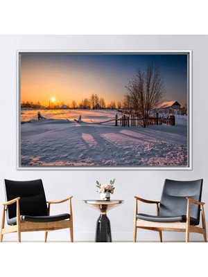 Kayra Export 1 Parça Beyaz Çerçeveli Kanvas Tablo Doğa Kanvas Poster Kış Sahnesi Kanvas