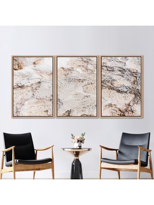 Kayra Export 3 Parçalı Naturel Çerçeveli Kanvas Tablo Soyut Hediye Kanvas Modern Kanvas Baskı