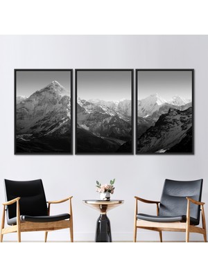 Kayra Export 3 Parçalı Siyah Çerçeveli Kanvas Tablo Everest Base Camp Dağ Duvar Dekoru Manzara Hediye Kanvas