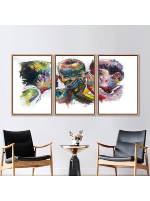 Kayra Export 3 Parçalı Naturel Çerçeveli Kanvas Tablo Modern Duvar Süsü Soyut 3 Boyutlu Kanvas Lüks Kanvas