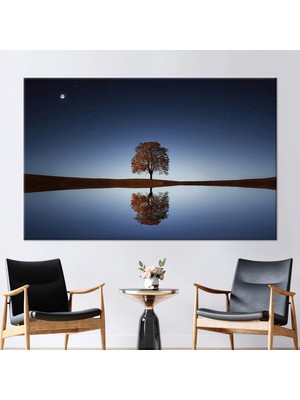 Kayra Export 1 Parça Kanvas Tablo Ay Duvar Dekoru Yansıma Ağacı Kanvas Poster Manzara 3 Boyutlu Kanvas