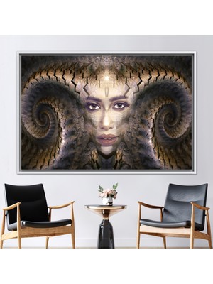 Kayra Export 1 Parça Beyaz Çerçeveli Kanvas Tablo Fraktal Kadın Kanvas Sürrealist Kanvas Kadın Kanvas Sanatı